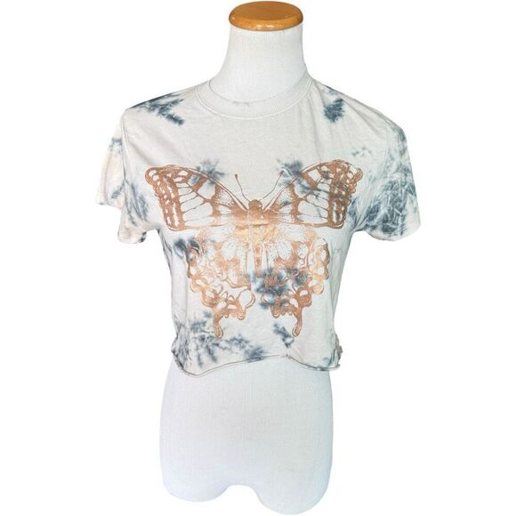 No Boundaries Tops - Womens No Boundaries Rose Gold Butterfly Tie Dye Drop Top Tee Shirt - Sz XS